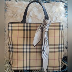 Burberry Nova Check Hand Bag Beige with Scarf Accent✨